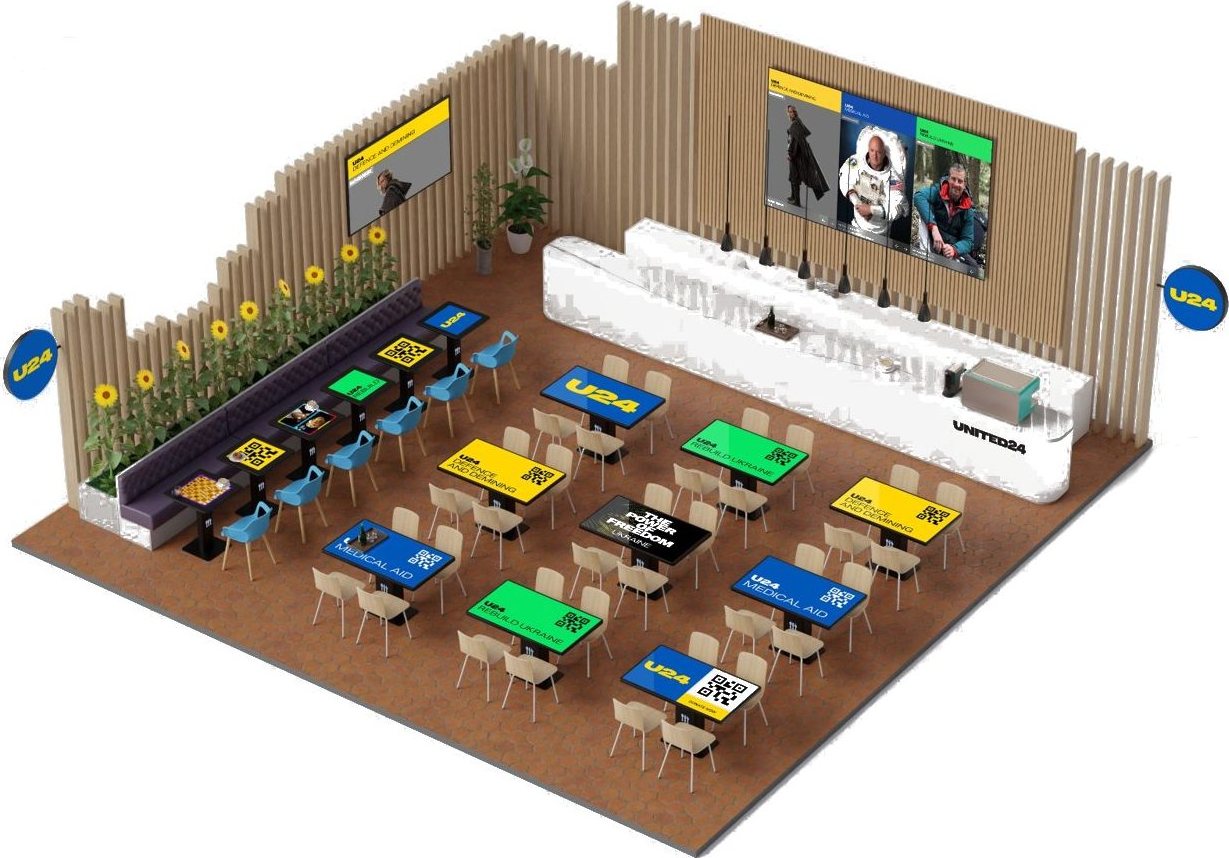 Café fitted out with branded smart tables